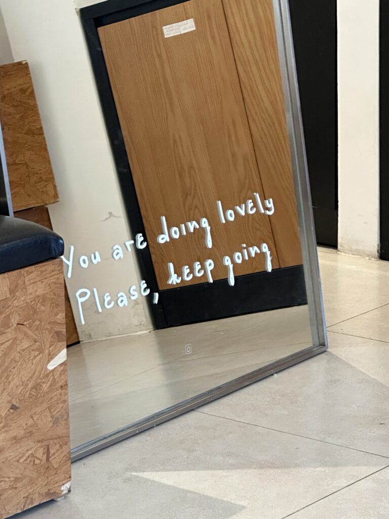 Note on mirror that reads to keep going